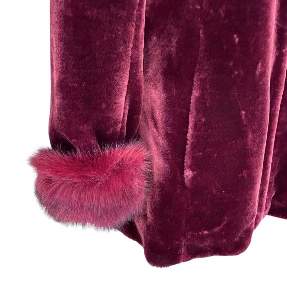 Dennis Basso Velour Faux Fur Coat Coquette Glam Small Red Cozy Goth Holiday Cozy - Picture 7 of 13